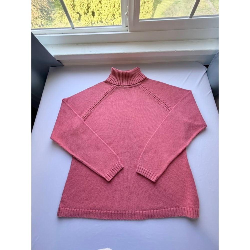Classic Rose Pink Cotton Turtleneck Sweater Ribbed Knit Top